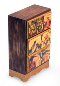 novica frida decoupage wood jewelry box with drawers, diego rivera's mexico'