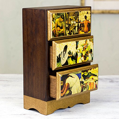 NOVICA Frida Decoupage Wood Jewelry Box with Drawers, Diego Rivera'S Mexico'