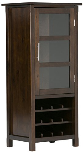 SIMPLIHOME Avalon 12-Bottle SOLID WOOD 22 Inch Wide Contemporary High Storage Wine Rack Cabinet in Dark Tobacco Brown, For the Living Room, Dining Room and Kitchen