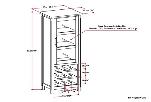 SIMPLIHOME Avalon 12-Bottle SOLID WOOD 22 Inch Wide Contemporary High Storage Wine Rack Cabinet in Dark Tobacco Brown, For the Living Room, Dining Room and Kitchen