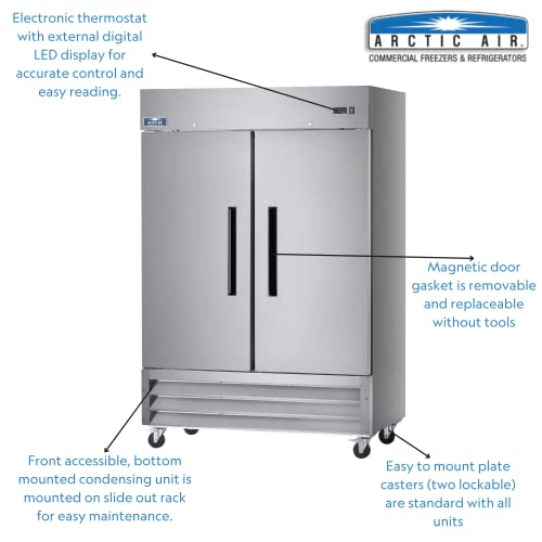 Arctic Air AF49 54" Two Section Two Door Reach-in Commercial Freezer, 49 Cubic Feet, Stainlesss Steel, 115v