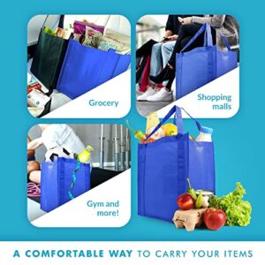 Simply Green Solutions - Reusable Grocery Bags, Wide Tote Bags with 20-Inch Reinforced Handle, Shopping Bags for Groceries, Reusable Gift Bags with Handles, 13 x 15 x 10, Pack of 10, Royal Blue