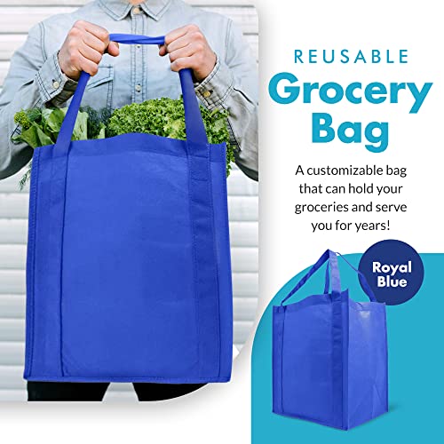 Simply Green Solutions - Reusable Grocery Bags, Wide Tote Bags with 20-Inch Reinforced Handle, Shopping Bags for Groceries, Reusable Gift Bags with Handles, 13 x 15 x 10, Pack of 10, Royal Blue