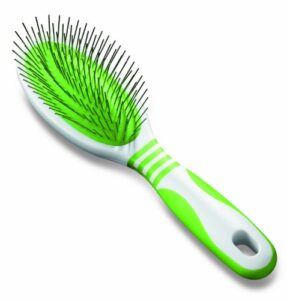 andis 65715 pin brush for medium & long hair dogs - gentle & effective in removing dirt, dust & loose hair - promotes healthy skin & coat - medium, green/white
