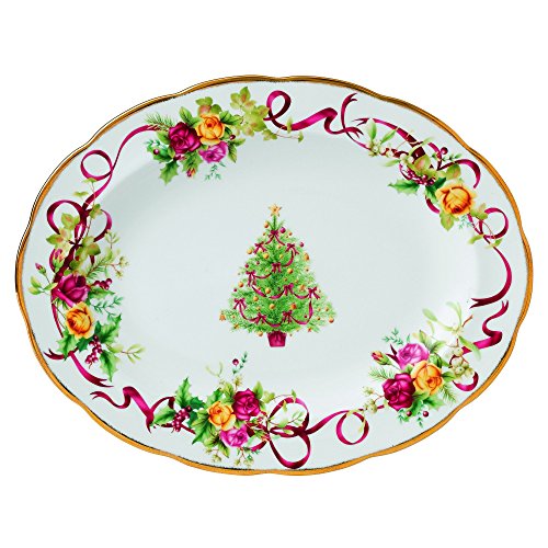 Royal Albert Old Country Roses Christmas Tree Oval Platter, 13-Inch