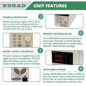 KORAD KA3005D - Precision Variable Adjustable 30V, 5A DC Linear Power Supply Digital Regulated Lab Grade…