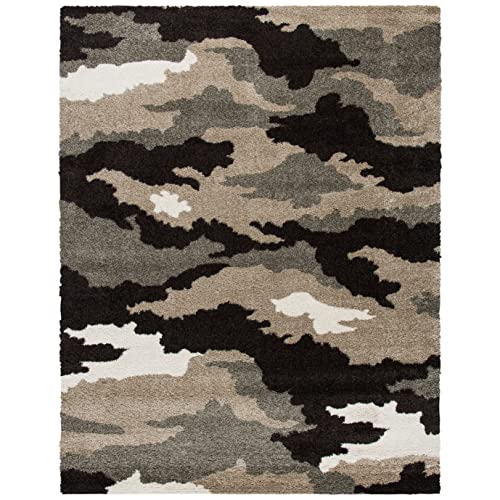 SAFAVIEH Florida Shag Collection Area Rug - 8'6" x 12', Beige & Multi, Camouflage Design, Non-Shedding & Easy Care, 1.2-inch Thick Ideal for High Traffic Areas in Living Room, Bedroom (SG453-1391)