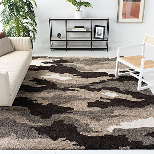 SAFAVIEH Florida Shag Collection Area Rug - 8'6" x 12', Beige & Multi, Camouflage Design, Non-Shedding & Easy Care, 1.2-inch Thick Ideal for High Traffic Areas in Living Room, Bedroom (SG453-1391)