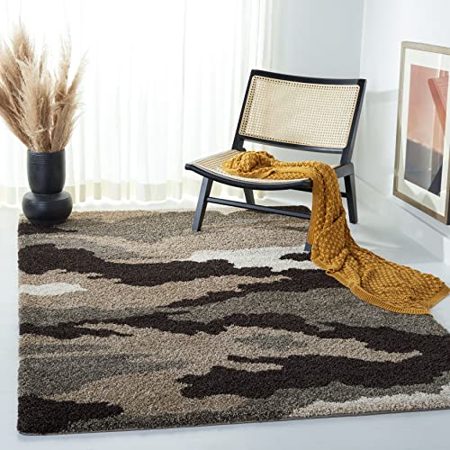 SAFAVIEH Florida Shag Collection Area Rug - 8'6" x 12', Beige & Multi, Camouflage Design, Non-Shedding & Easy Care, 1.2-inch Thick Ideal for High Traffic Areas in Living Room, Bedroom (SG453-1391)