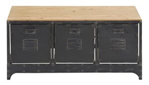 deco 79 metal low profile file cabinet 3 drawers storage bench with brown wood top, 39" x 16" x 19", black