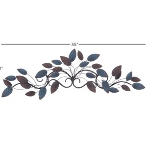 Deco 79 Metal Leaf Wall Decor, 35" x 2" x 10", Blue