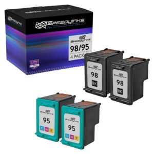 speedyinks remanufactured ink cartridge replacements for hp 98 and hp 95 to use for officejet 150 100 6310, photosmart 8050 c4180 c4150, deskjet 460 5940 printer (2 black, 2 color, 4-pack)
