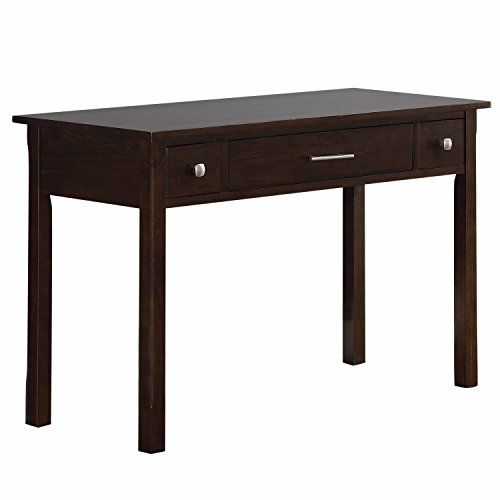 SIMPLIHOME Avalon SOLID WOOD Contemporary 47 Inch Wide Writing Desk in Dark Tobacco Brown, For the Office Desk, Writing Table, Workstation and Study Table