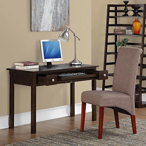 SIMPLIHOME Avalon SOLID WOOD Contemporary 47 Inch Wide Writing Desk in Dark Tobacco Brown, For the Office Desk, Writing Table, Workstation and Study Table