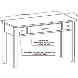 SIMPLIHOME Avalon SOLID WOOD Contemporary 47 Inch Wide Writing Desk in Dark Tobacco Brown, For the Office Desk, Writing Table, Workstation and Study Table