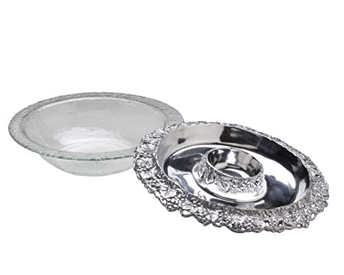 Arthur Court Designs Aluminum Grape Tray with Glass Chilling Bowl Keeps Fruit, Veggies, Cheese, Meat, or Any Chilled appetizers at The Perfect Temperature 14 Diameter x 4.5 inch Tall