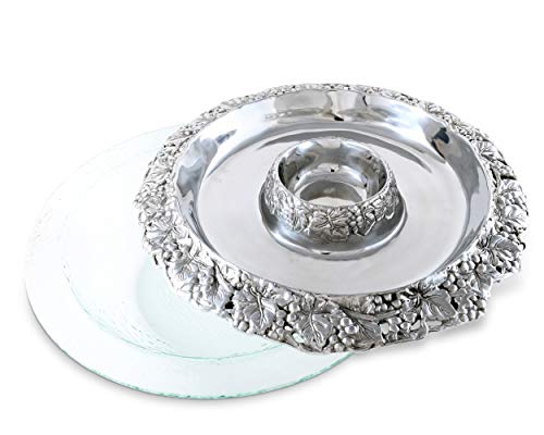 Arthur Court Designs Aluminum Grape Tray with Glass Chilling Bowl Keeps Fruit, Veggies, Cheese, Meat, or Any Chilled appetizers at The Perfect Temperature 14 Diameter x 4.5 inch Tall