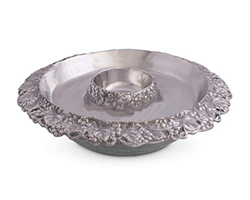 Arthur Court Designs Aluminum Grape Tray with Glass Chilling Bowl Keeps Fruit, Veggies, Cheese, Meat, or Any Chilled appetizers at The Perfect Temperature 14 Diameter x 4.5 inch Tall