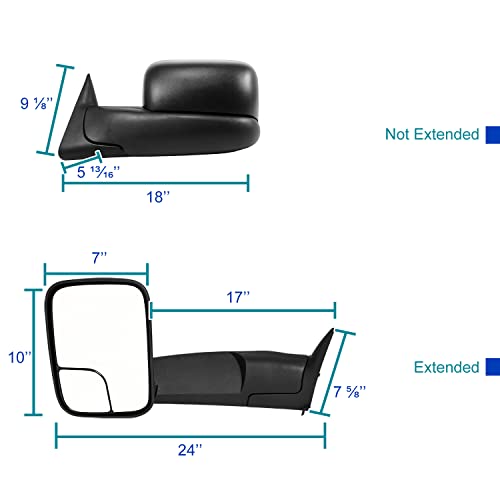 Spec-D Tuning Manual Flip Up Towing Mirrors Compatible with Dodge Ram 1500 1994-2001, 94-02 2500 3500