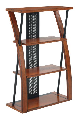 OSP Home Furnishings Aurora 3 Shelf Bookcase, Medium Oak Finish and Black Accents