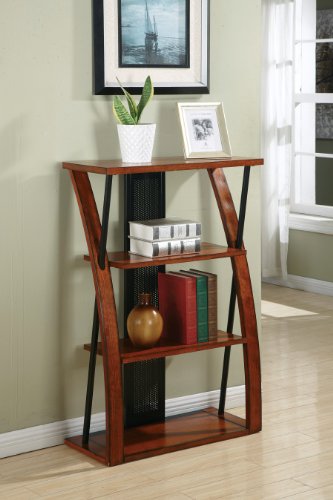 OSP Home Furnishings Aurora 3 Shelf Bookcase, Medium Oak Finish and Black Accents