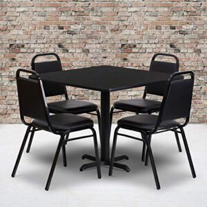 flash furniture carlton 36'' square black laminate table set with x-base and 4 black trapezoidal back banquet chairs