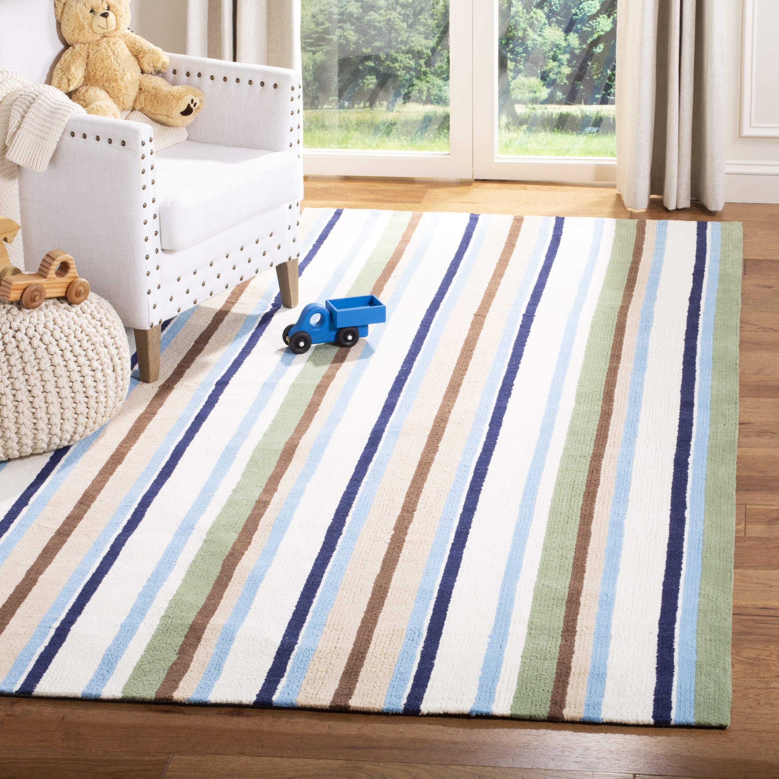 SAFAVIEH Kids Collection Accent Rug - 3' x 5', Multi, Stripe Cotton Design, Easy Care, Ideal for High Traffic Areas in Entryway, Living Room, Bedroom (SFK211A)