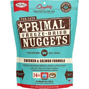 primal freeze dried cat food nuggets chicken & salmon, complete & balanced scoop & serve healthy grain free raw cat food, crafted in the usa (14 oz)