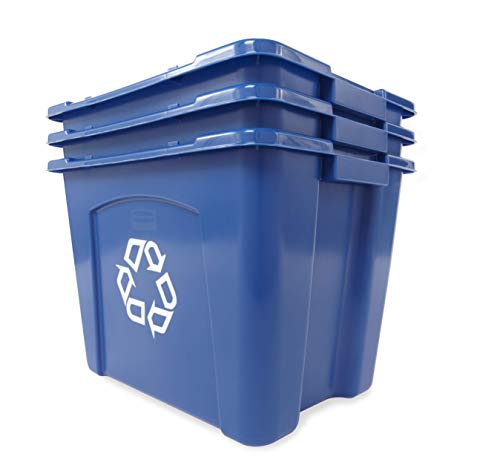 Rubbermaid Commercial Products, Recycling Bin/Box for Paper and Packaging, Stackable, 14 GAL, for Indoors/Outdoors/Garages/Homes/Commercial Facilities, Blue (FG571473BLUE)