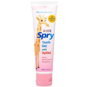spry all natural kids fluoride free toothpaste tooth gel with xylitol, age 3 months and up kids toothpaste, bubble gum 2 fl oz (pack of 1)