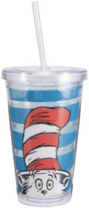 vandor 17351 dr. seuss "cat in the hat" 18 oz acrylic travel cup with lid and straw, multicolor