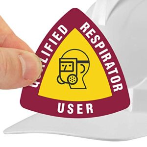 SmartSign "Qualified Respirator User" Hard Hat Decal | 2.5" x 2.5" Conformable Vinyl, Pack of 5