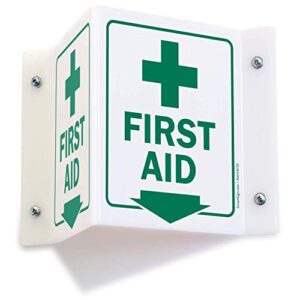 smartsign"first aid" projecting sign with down arrow | 5" x 6" acrylic