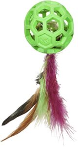jw pet cataction feather ball with bell, cat toy, green, 1 count (pack of 1) (71059)