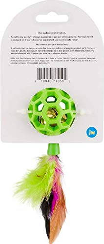 JW Pet Cataction Feather Ball with Bell, Cat Toy, Green, 1 Count (Pack of 1) (71059)