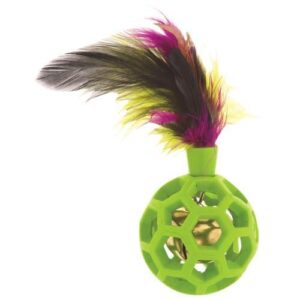 JW Pet Cataction Feather Ball with Bell, Cat Toy, Green, 1 Count (Pack of 1) (71059)