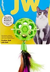 JW Pet Cataction Feather Ball with Bell, Cat Toy, Green, 1 Count (Pack of 1) (71059)