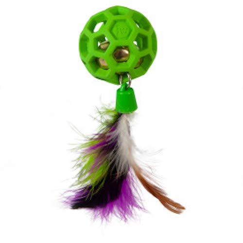 JW Pet Cataction Feather Ball with Bell, Cat Toy, Green, 1 Count (Pack of 1) (71059)