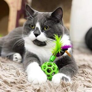 JW Pet Cataction Feather Ball with Bell, Cat Toy, Green, 1 Count (Pack of 1) (71059)