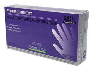 adenna pcs772 precision 4 mil powder-free nitrile exam gloves, medical grade, blue- violet, small, box of 100