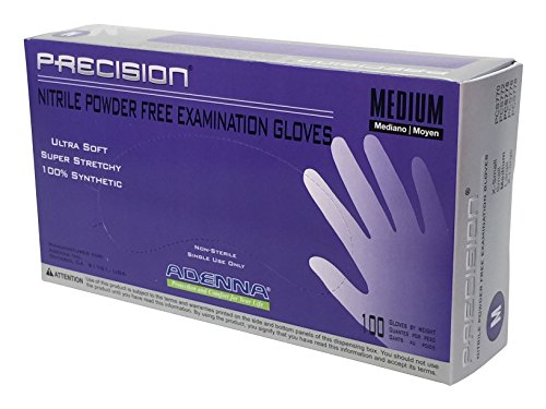 Adenna PCS775 Precision 4 mil Powder-Free Nitrile Exam Gloves, Medical Grade, Blue-Violet, Medium, Box of 100