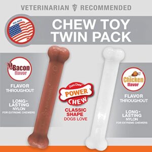 Nylabone Classic Power Chew Toys Twin Pack - Dog Toys for Aggressive Chewers - Tough & Durable Dog Bones for Large Dogs - Bacon and Chicken Flavors, Large/Giant (2 Count)
