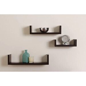 danya b. contemporary laminated mdf floating u wall decor shelves, bathroom or living room wall decor, (3 shelf pack) (walnut)