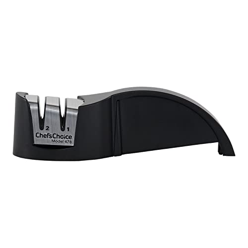 Chef'sChoice Manual Knife Sharpener with Diamond Abrasive Honing for Serrated and Straight Knives has Compact Design and Secure Grip Supports Right or Left Handed Use, 2-Stage, Black
