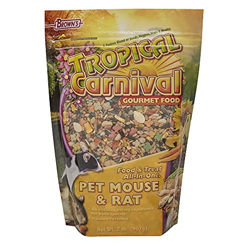 F.M. Brown's Tropical Carnival, Natural Pet Mouse and Rat Food, Vitamin-Nutrient Fortified Daily Diet, Soy-Free High Protein Blend with Shrimp, NO Artificial Colors or Flavors, 2 lb