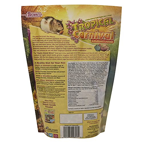 F.M. Brown's Tropical Carnival, Natural Pet Mouse and Rat Food, Vitamin-Nutrient Fortified Daily Diet, Soy-Free High Protein Blend with Shrimp, NO Artificial Colors or Flavors, 2 lb