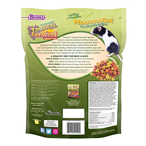 F.M. Brown's Tropical Carnival, Natural Pet Mouse and Rat Food, Vitamin-Nutrient Fortified Daily Diet, Soy-Free High Protein Blend with Shrimp, NO Artificial Colors or Flavors, 2 lb