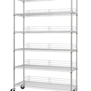 TRINITY EcoStorage Heavy Duty 6-Tier Adjustable Wire Shelving with Wheels and Backstands for Kitchen Organization, Garage Shelving, NSF Certified, 48” W x 18” D x 72-77” H, 800-4800 lb Capacity Chrome