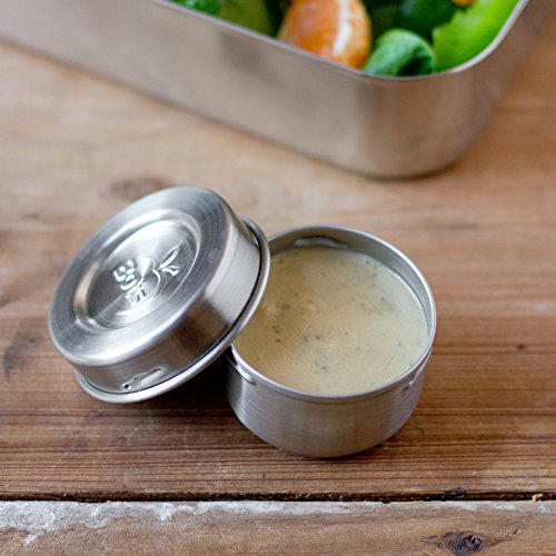 LunchBots Tiny Dips Condiment Containers - Set of 3 - Perfect Portion Cups - Spill Proof Lunch Box Sauce Container with Lid - Food Grade Stainless Steel - 1.5oz - Dishwasher Safe - Stainless Lids