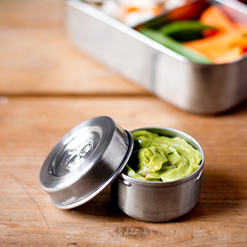 LunchBots Tiny Dips Condiment Containers - Set of 3 - Perfect Portion Cups - Spill Proof Lunch Box Sauce Container with Lid - Food Grade Stainless Steel - 1.5oz - Dishwasher Safe - Stainless Lids